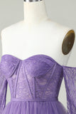 Une ligne de l’épaule Corset violet Robe Cocktail avec manches longues