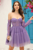 Corset violet détachable à manches longues A-Line Robe de cocktail