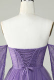 Une ligne de l’épaule Corset violet Robe Cocktail avec manches longues