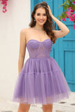 Corset violet détachable à manches longues A-Line Robe de cocktail