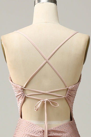 Sirène Spaghetti Straps Blush Long Prom Robe de bal avec perles