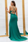 Mermaid Spaghetti Straps Vert foncé Robe de bal longue avec Criss Cross Back