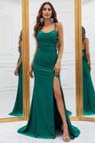 Mermaid Spaghetti Straps Vert foncé Robe de bal longue avec Criss Cross Back