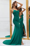 Mermaid Spaghetti Straps Vert foncé Robe de bal longue avec Criss Cross Back