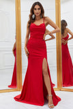 Sirène Spaghetti Strats Rouge Robe de bal longue avec Criss Cross Back