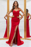 Sirène Spaghetti Strats Rouge Robe de bal longue avec Criss Cross Back