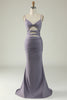 Charger l&#39;image dans la galerie, Serrène Spaghetti Straps Black Plus Size Prom Dress avec trou de serrure