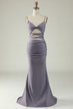 Serrène Spaghetti Straps Black Plus Size Prom Dress avec trou de serrure