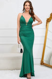 Sirène Bretelles Spaghetti Vert Foncé Plus Taille Robe de bal avec Criss Cross Back