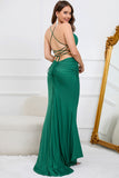 Sirène Bretelles Spaghetti Vert Foncé Plus Taille Robe de bal avec Criss Cross Back