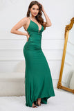 Sirène Bretelles Spaghetti Vert Foncé Plus Taille Robe de bal avec Criss Cross Back