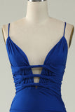 Mermaid Spaghetti Straps Royal Blue Plus Taille Robe de bal avec Criss Cross Back