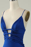 Mermaid Spaghetti Straps Royal Blue Plus Taille Robe de bal avec Criss Cross Back