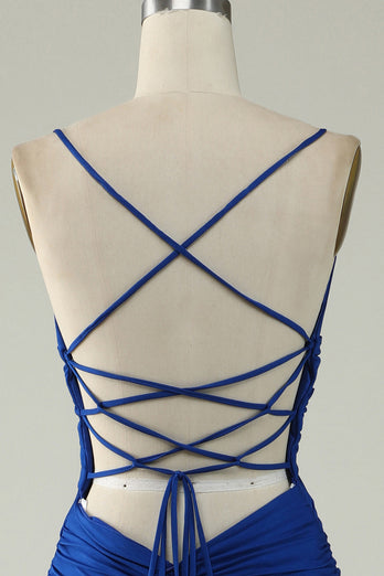 Mermaid Spaghetti Straps Royal Blue Plus Taille Robe de bal avec Criss Cross Back