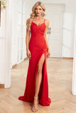 Selles Spaghetti Sirène Sangles Rouge Robe de soirée longue avec front fendu