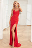 Charger l&#39;image dans la galerie, Selles Spaghetti Sirène Sangles Rouge Robe de soirée longue avec front fendu