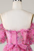 Charger l&#39;image dans la galerie, Magnifique Une ligne de l’épaule Fuchsia Tulle Robe courte Homecoming avec manches courtes