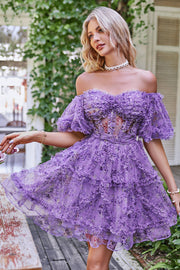 Hors de l'épaule Une ligne imprimée Robe de cocktail mignonne