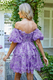Hors de l'épaule Une ligne imprimée Robe de cocktail mignonne