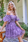 Hors de l'épaule Une ligne imprimée Robe de cocktail mignonne