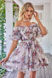 Hors de l'épaule Une ligne imprimée Robe de cocktail mignonne