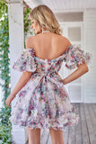 Stylish Une ligne sur l’épaule Tulle rose poussiéreuse Robe courte Homecoming avec manches courtes