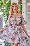 Hors de l'épaule Une ligne imprimée Robe de cocktail mignonne