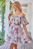 Hors de l'épaule Une ligne imprimée Robe de cocktail mignonne