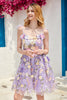 Charger l&#39;image dans la galerie, Robe de cocktail violette à corset mignon avec fleurs 3D