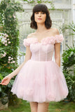 Robe de cocktail Corset rose à l’épaule avec des fleurs