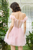 Robe de cocktail Corset rose à l’épaule avec des fleurs