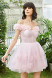 Robe de cocktail Corset rose à l’épaule avec des fleurs