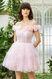 Robe de cocktail Corset rose à l’épaule avec des fleurs