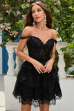 Mignon A Line Corset noir Robe courte à plusieurs niveaux avec dentelle