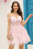 Mignon Une ligne Corset bleu foncé Robe courte à plusieurs niveaux avec dentelle
