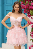 Mignon Une ligne Corset bleu foncé Robe courte à plusieurs niveaux avec dentelle