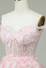 Charger l&#39;image dans la galerie, Mignon Une ligne de l’épaule Corset rose Robe de Cocktail avec dentelle