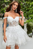 Mignon Une ligne Corset bleu foncé Robe courte à plusieurs niveaux avec dentelle