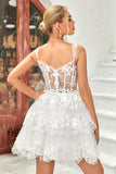 Mignon Une ligne Corset bleu foncé Robe courte à plusieurs niveaux avec dentelle