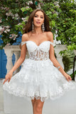 Mignon Une ligne Corset bleu foncé Robe courte à plusieurs niveaux avec dentelle