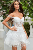 Princess A Line Corset blanc Robe courte à plusieurs niveaux avec dentelle