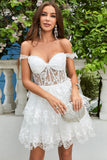 Princess A Line Corset blanc Robe courte à plusieurs niveaux avec dentelle