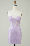 Hot Selling Bodycon Sweetheart Purple Corset Homecoming Dress avec appliques