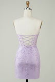 Hot Selling Bodycon Sweetheart Purple Corset Homecoming Dress avec appliques