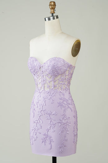 Hot Selling Bodycon Sweetheart Purple Corset Homecoming Dress avec appliques