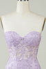 Charger l&#39;image dans la galerie, Hot Selling Bodycon Sweetheart Purple Corset Homecoming Dress avec appliques