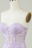 Hot Selling Bodycon Sweetheart Purple Corset Homecoming Dress avec appliques