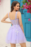 Sangles corset lilas A-Line Robe courte de cocktail