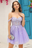 Sangles corset lilas A-Line Robe courte de cocktail