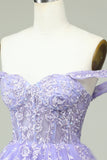 Une ligne de l’épaule Corset lilas Robe de cocktail avec appliques